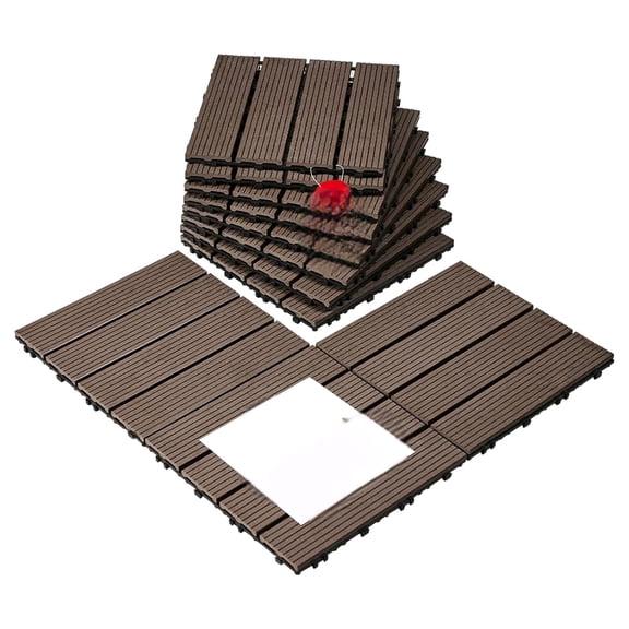 11 PCS Interlocking Deck Tiles, All-Weather & Waterproof Composite Outdoor Flooring, Easy Snap-in Installation for Patio, Balcony & Garden