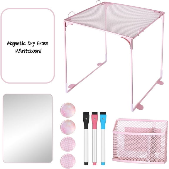 11 PCS Locker Accessories Kit Pink Locker Organizer Decorations Supplies Includes Folding Shelf, Magnetic Mirror & Whiteboard, Pen Holder, Dry Erase Markers, Magnets, Back to School Essentials