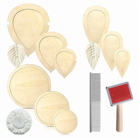 11 PCS Macrame Leaf Cutting Molds and Comb Sets, Wood-Leather Cutting Template, Fringe Stainless Steel Comb