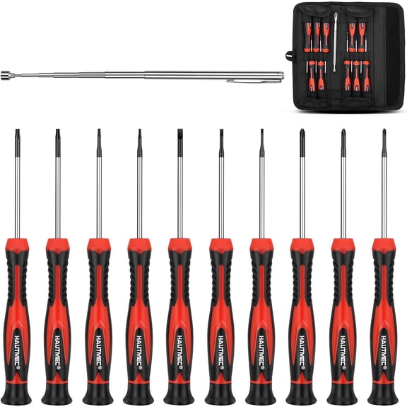 11-PCS Precision Screwdriver Set with Telescoping Magnetic Pickup Tool, Magnetic Small Screwdrivers with Phillips, Slotted,Torx Star,Cr-V Steel, Mini Screw Drivers for Eyeglass, Watch,Phone