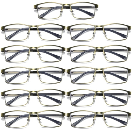 11 PK Brass Metal Frame Mens Reading Glasses Spring Hinge Blue Light Blocking Readers +2.25