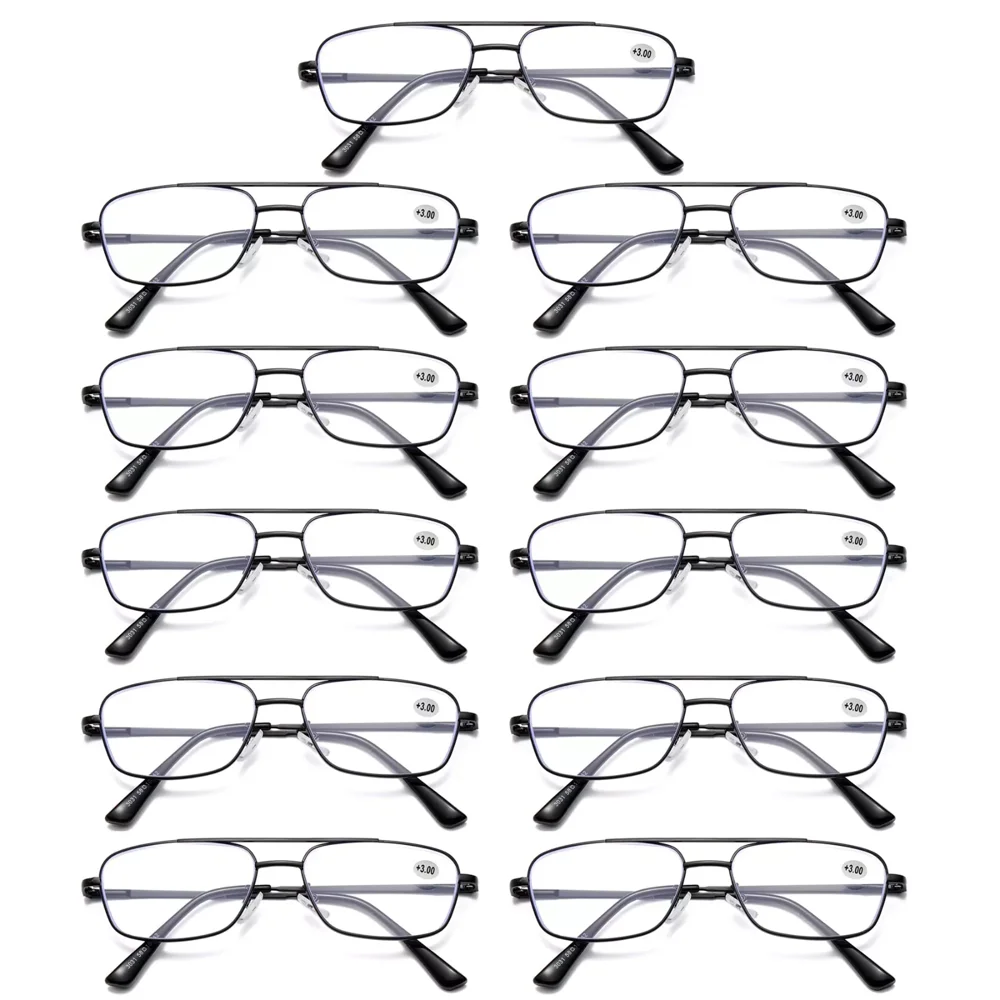 11 PK Mens Retro Aviator Reading Glasses Metal Frame Blue Light Blocking Readers