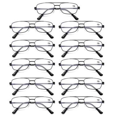 11 PK Mens Retro Aviator Reading Glasses Metal Frame Blue Light Blocking Readers