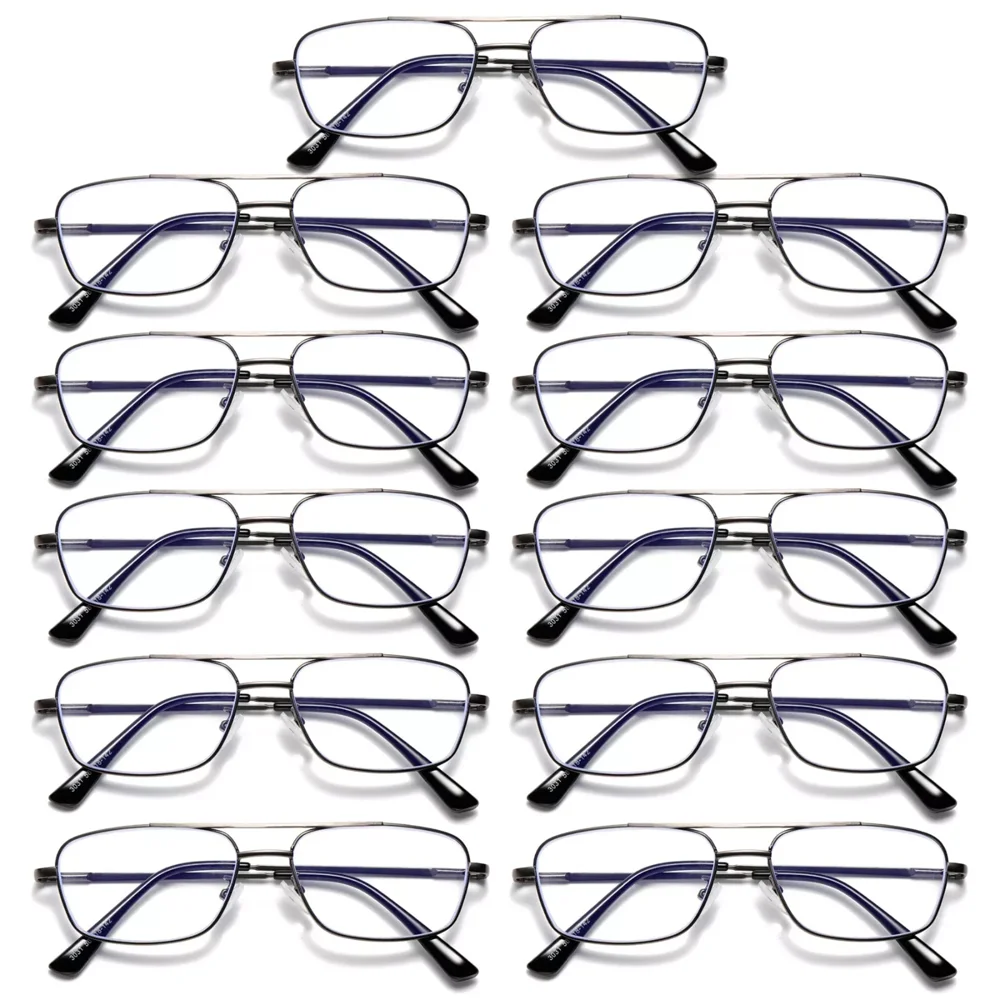11 PK Mens Retro Aviator Reading Glasses Metal Frame Blue Light Blocking Readers
