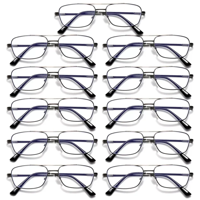 11 PK Mens Retro Aviator Reading Glasses Metal Frame Blue Light