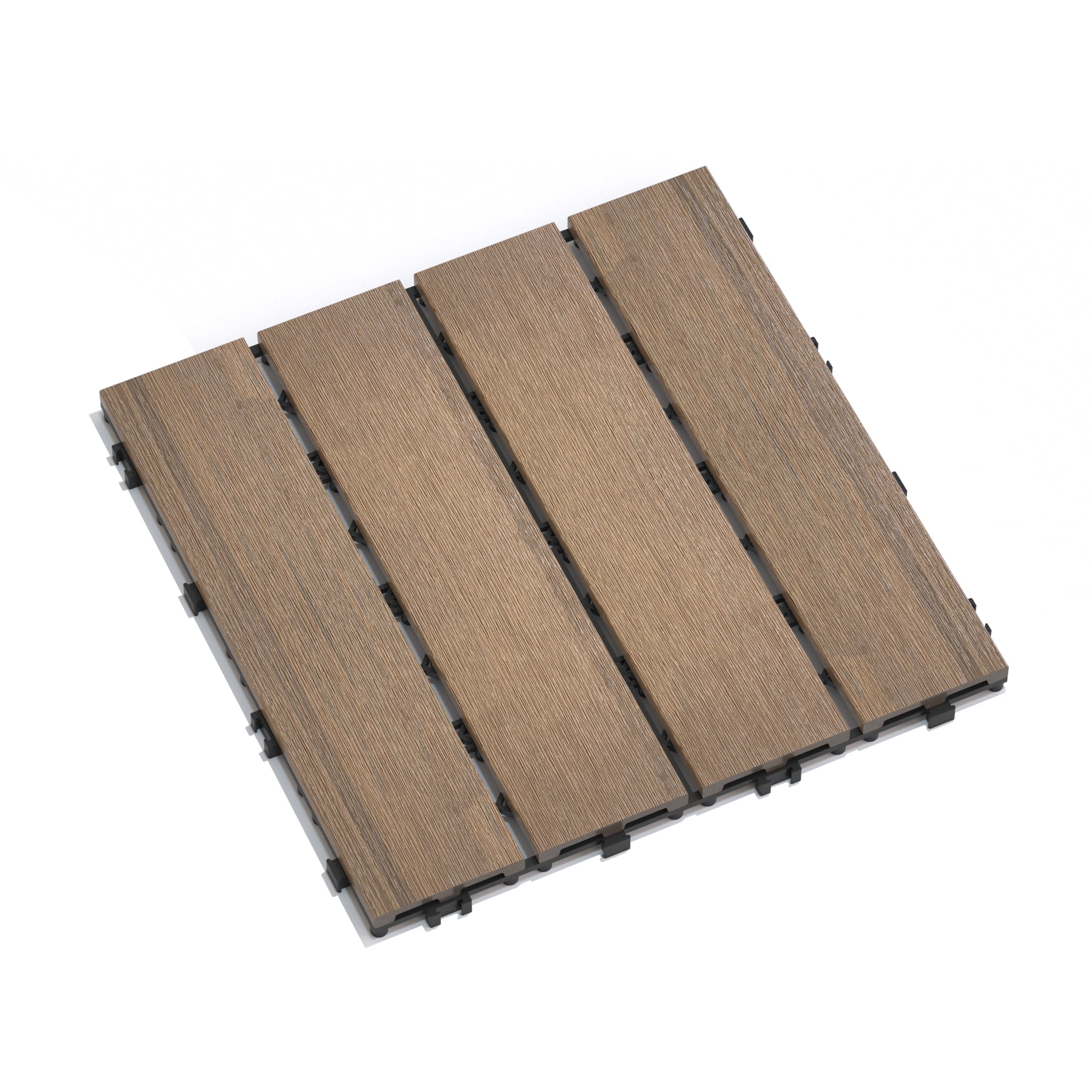 11 Pack 11.8" Oak WPC Interlocking Deck Tiles, Wood-Plastic Composite DIY Patio Floor Tiles, Water Resistant Indoor Outdoor Quick Install Decking Tiles