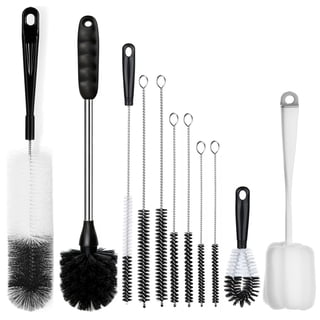 11-Pack Bottle Cleaning Brush Set - Long Handle Bottle Cleaner for Washing Narrow Wine/Beer Bottles, Thermos, HydroFlask Tumbler, Sports Water Bottles, Kettle/Lid Brush, Straw Brush Black