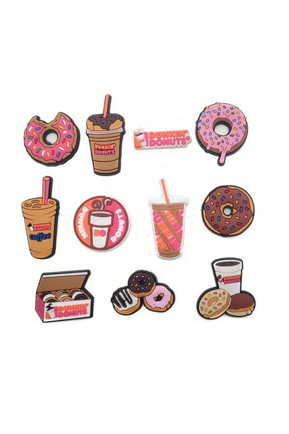 11 Pack Food Coffee Shoe Charms, Soft PVC Rubber Croc Bracelet Charms, Multicolor Cupcake Donut Pizza Burger Party Favors, Birthday Gifts for Teens Adults, 11 Pieces