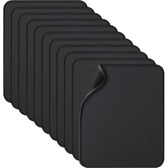 11 Pack Mouse Pad with Reinforced Stitching Edge, Washable Mousepad with Grippy Non-Slip Rubber Base, 0.12 Inch Thick Smooth Tracks Computer Mouse Pads Bulk for Desk, Black, 10.2x8.2 Inch