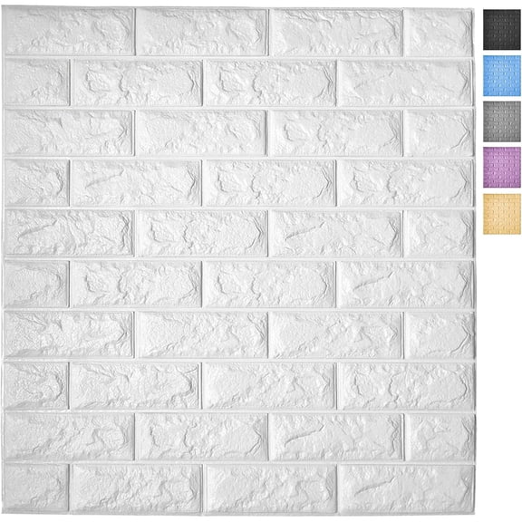 11-Pack Peel and Stick 3D Wall Panels for Interior Wall Decor, White Brick Wallpaper, Covers 64 Sq.Ft