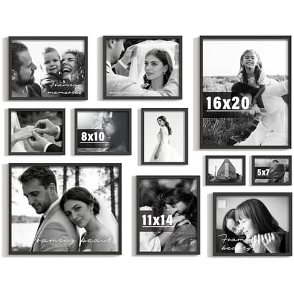 11 Pack Picture Frames Collage Wall Decor Set, Multi-Size Photo Frames for Wall Mounting, Gallery Wall Picture Frames Kit with 2pcs 16x20, 4pcs 11x14, 3pcs 8x10, 2pcs 5x7, Black Frame Sets