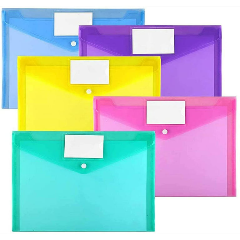 Sooez 12 Pack Plastic Envelopes Poly Envelopes, Clear Document Folders US Letter A4 Size File Envelopes with Label Pocket & Snap Button for Home