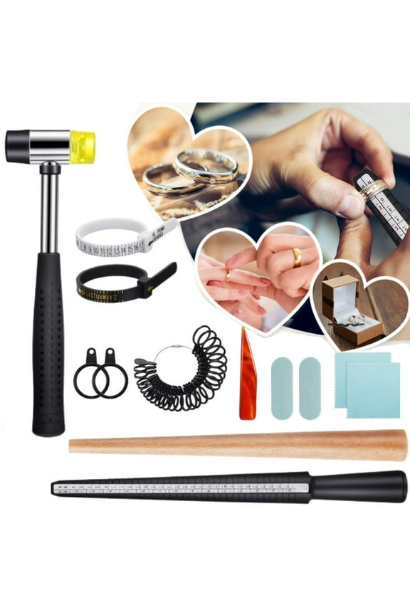 11 Pack Ring Sizer Mandrel Measuring Tool Steel Ring Sizing Gauge Sizers Set Rubber Jeweler's Mallet Hammer Metal Finger Size Stick Wire Wrap Rings Tools Jewelry Making Kit (Size 1-13 )