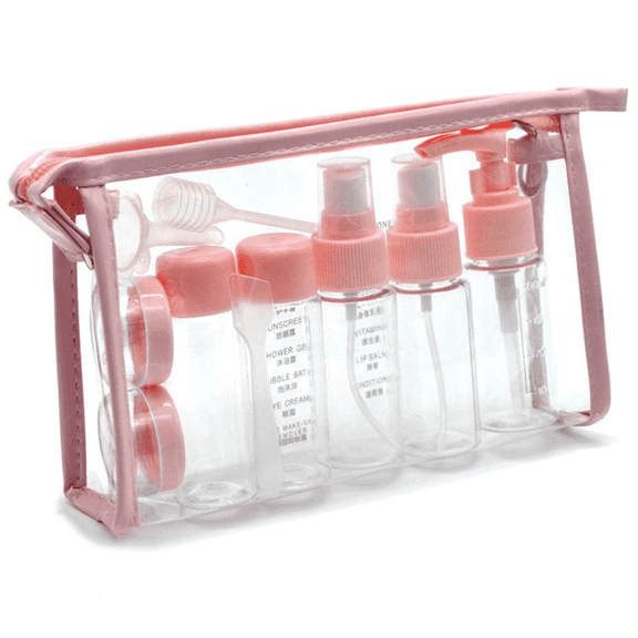 11 Pack Travel Bottles Set, Travel Accessories Kit, Portable Refillable Travel Containers for Lotion, Shampoo, Cream, Soap - Pink
