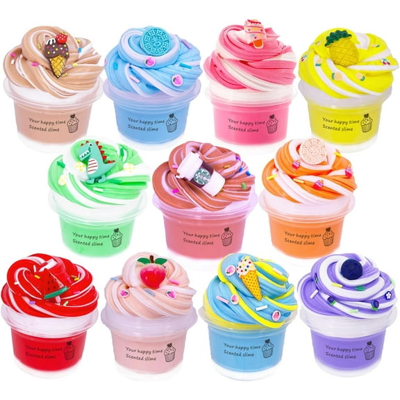 11 Packs Duo Color Butter Slime Kit, Super Soft, Non-Sticky Stress Relief Toy, Party Favors and Birthday Gifts for Girls and Boys