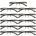 thumbnail image 1 of 11 Packs Mens Rectangle Half Frame Reading Glasses Blue Light Blocking Black Spring Hinge Readers +2.75, 1 of 5