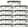 thumbnail image 1 of 11 Packs Mens Rectangle Metal Frame Reading Glasses Black Spring Hinge Readers +1.50, 1 of 5