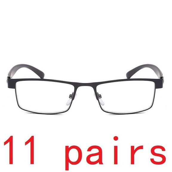 11 Packs Mens Rectangular Classic Metal Frame Reading Glasses Black Spring Hinge Readers +1.00