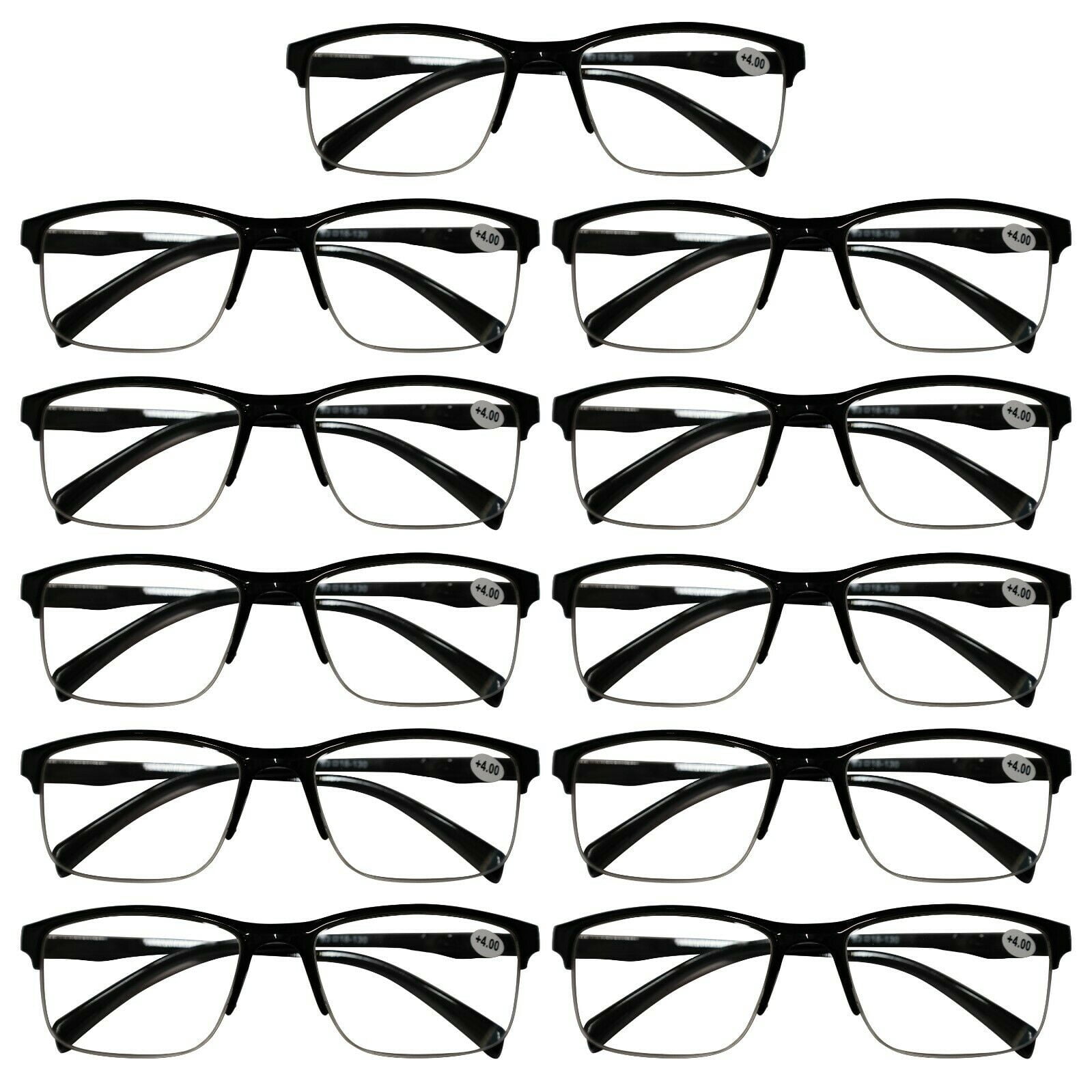 11 Packs Mens Unisex Half Frame Square Reading Glasses Black Spring ...