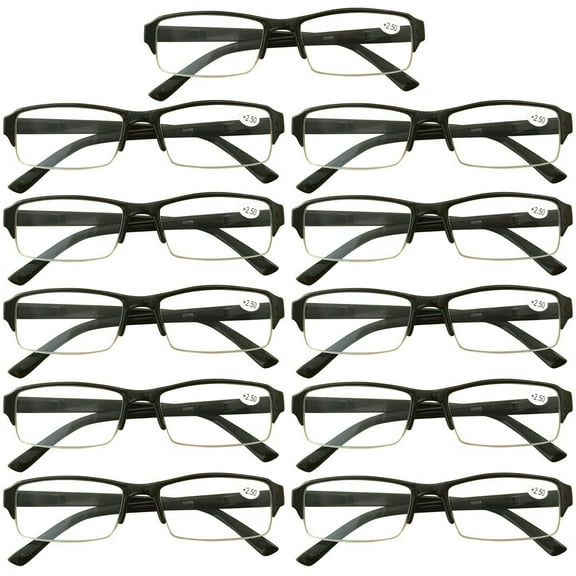 11 Packs Mens Womens Rectangle Half Frame Blue Light Blocking Reading Glasses Spring Hinge Readers +1.00