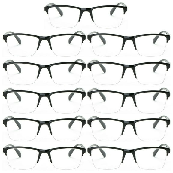 11 Packs Mens Womens Unisex Square Half Frame Reading Glasses Black Spring Hinge Readers +1.00