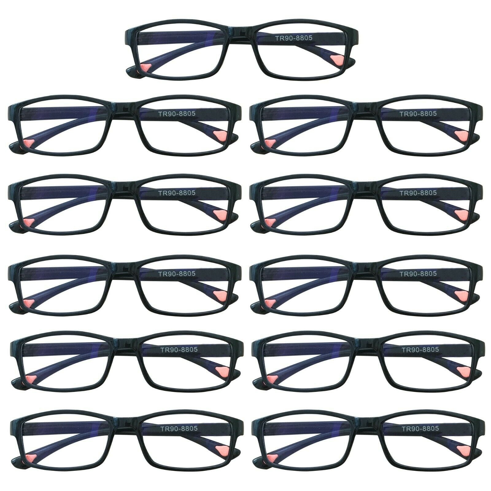 11 Packs Unisex Fashion Rectangular Reading Glasses Blue Light Blocking Readers for Men Women +2.50