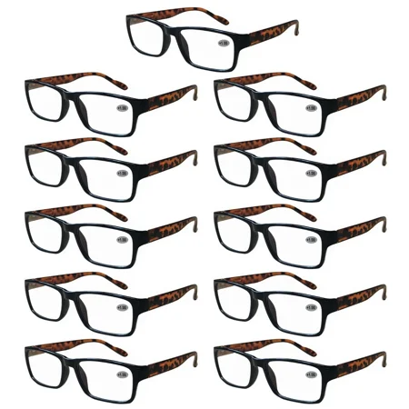 11 Packs Unisex Square Frame Blue Light Blocking Computer Reading Glasses Readers for Men Women +2.00