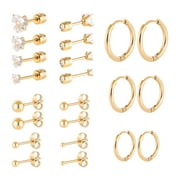 JUSTJANDM 11 Pairs Flat Screw Back Stud Hoop Earrings Sets for Multiple Piercing, Surgical Stainless Steel Double Sided Heart Star Square Round CZ Stud Earrings For Women