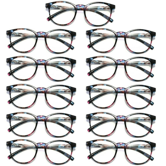 11 Pairs Ladies Womens Round Big Frame Blue Light Blocking Reading Glasses Spring Hinge Readers +1.25