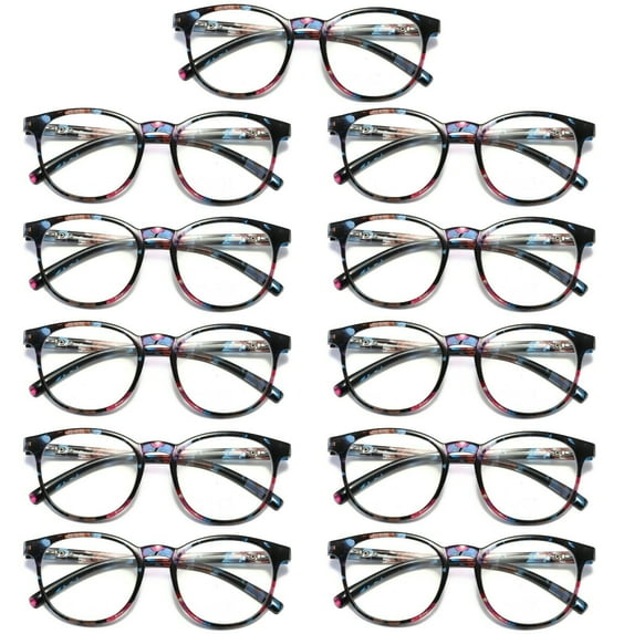 11 Pairs Ladies Womens Round Big Frame Blue Light Blocking Reading Glasses Spring Hinge Readers +1.75