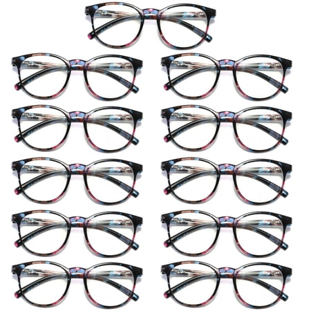 11 Pairs Ladies Womens Round Big Frame Blue Light Blocking Reading Glasses Spring Hinge Readers +2.00