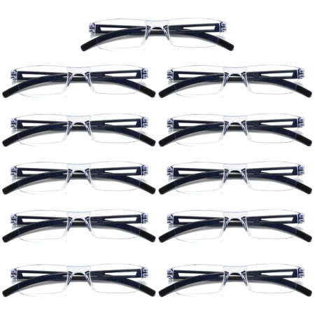 11 Pairs Men Women Rimless Reading Glasses Blue Light Blocking Unisex Reader +1.75