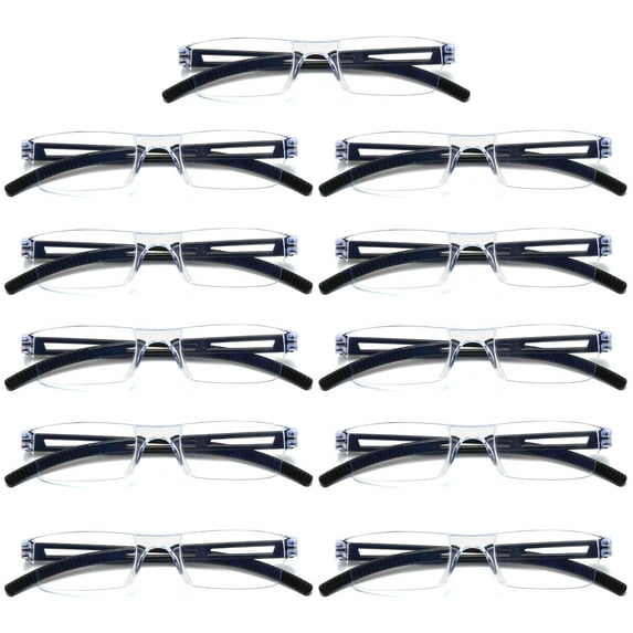 11 Pairs Men Women Rimless Reading Glasses Blue Light Blocking Unisex Reader +2.25