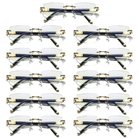 11 Pairs Mens Diamond Shape Rimless Blue Light Blocking Reading Glasses Metal Readers +2.00