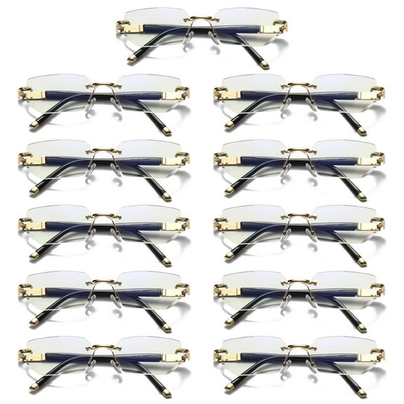 11 Pairs Mens Diamond Shape Rimless Blue Light Blocking Reading Glasses Metal Readers +4.00