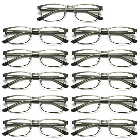 11 Pairs Mens Metal Frame Spring Hinge Blue Light Blocking Reading Glasses Readers +1.50