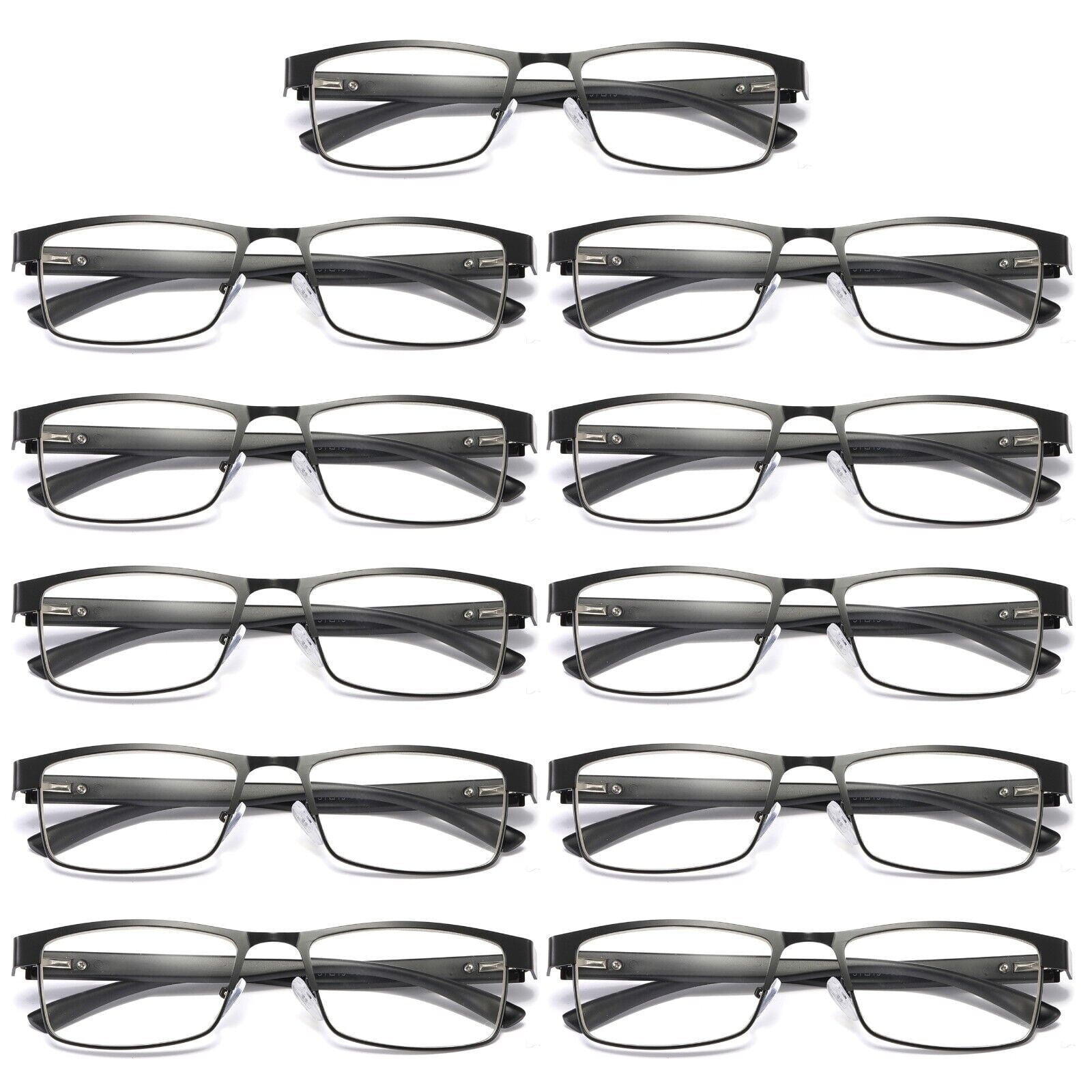 11 Pairs Mens Rectangular Blue Light Blocking Reading Glasses Spring Hinge Readers +1.75