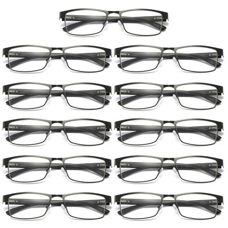 11 Pairs Mens Rectangular Blue Light Blocking Reading Glasses Spring Hinge Readers +2.00