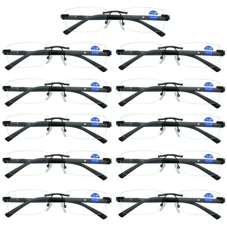 11 Pairs Mens Rectangular Rimless Blue Light Blocking Reading Glasses Spring Hinge Readers +4.00