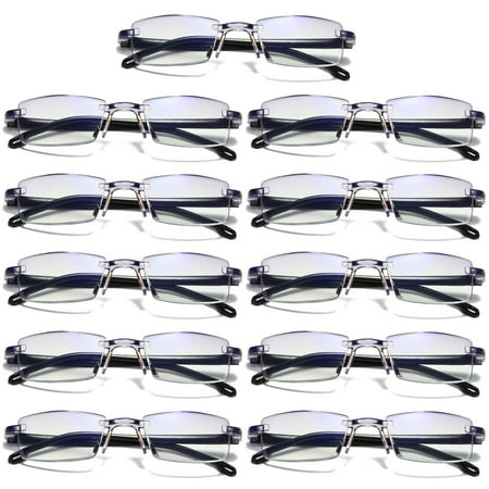 11 Pairs Mens Rectangular Rimless Blue Light Blocking Reading Glasses Unisex Readers +2.00