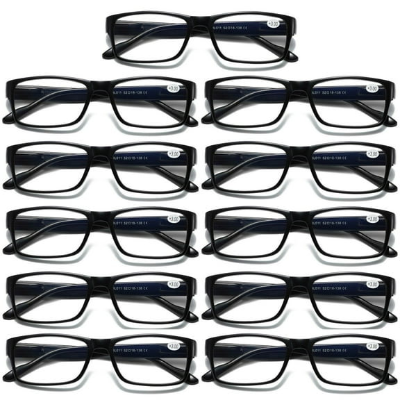 11 Pairs Mens Unisex Blue Light Blocking Reading Glasses Black Spring Hinge Readers +0.75