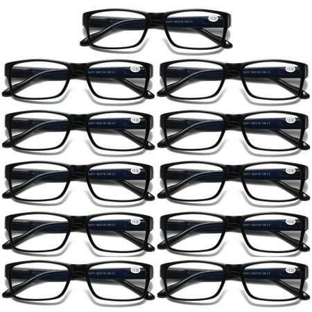 11 Pairs Mens Unisex Blue Light Blocking Reading Glasses Black Spring Hinge Readers +2.25