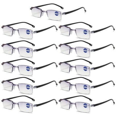11 Pairs Rimless Blue Light Blocking Reading Glasses Diamond Cut Edge Readers for Men +1.50