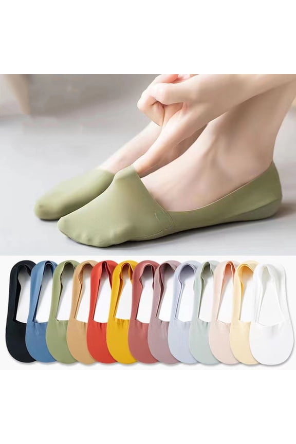 11 Pairs Summer Thin ice Silk Boat Socks, Cotton Bottom Non-Slip Shallow Mouth Socks
