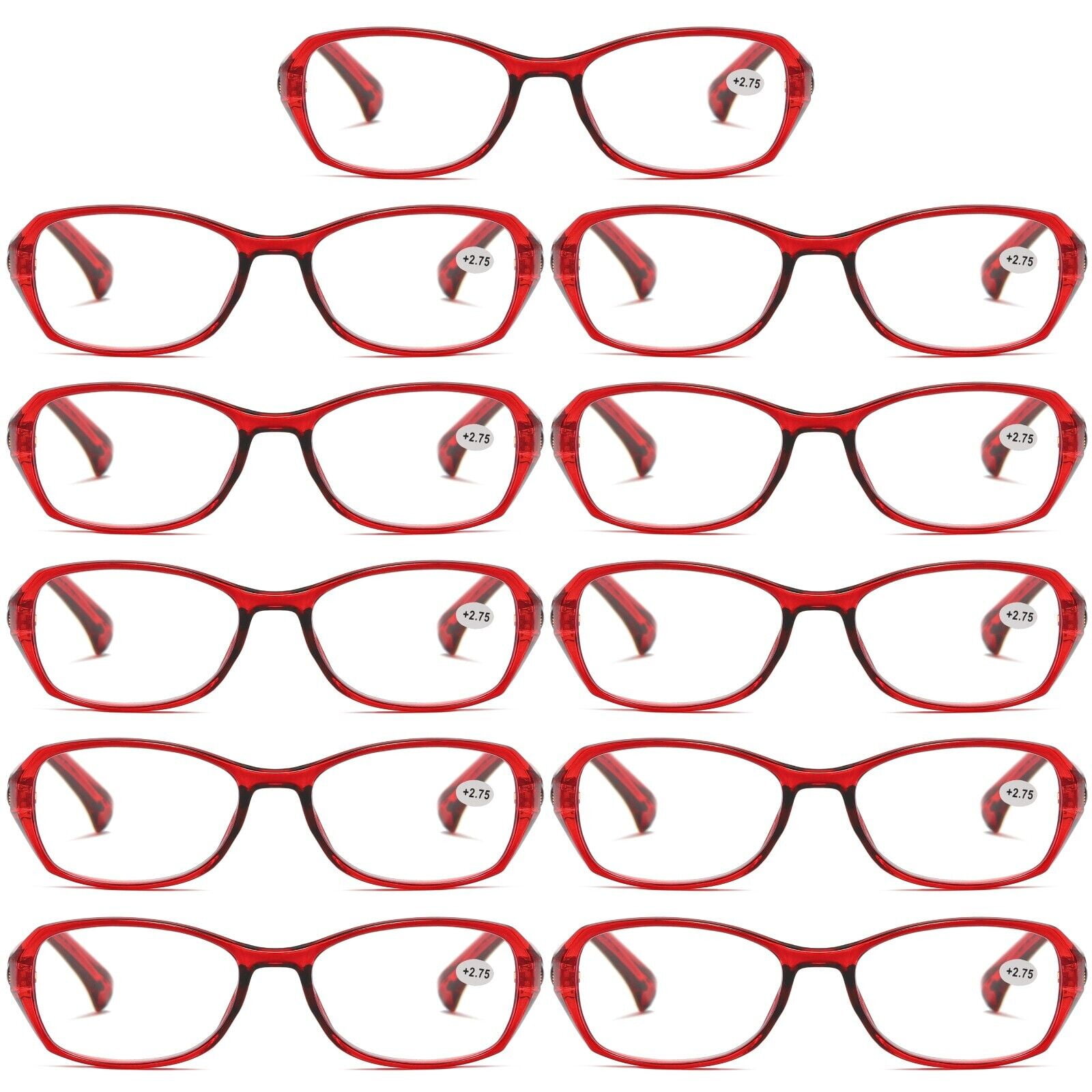 11 Pairs Womens Ladies Blue Light Blocking Reading Glasses Red Readers for Reading Paper work +2.75