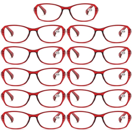 11 Pairs Womens Ladies Blue Light Blocking Reading Glasses Red Readers for Reading Paper work +3.00
