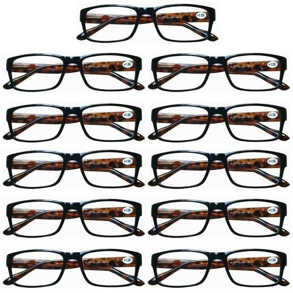 11 Pairs Womens Mens Unisex Rectangular Blue Light Blocking Reading Glasses Spring Hinge Readers +0.75