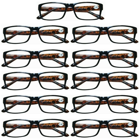 11 Pairs Womens Mens Unisex Rectangular Blue Light Blocking Reading Glasses Spring Hinge Readers +1.00