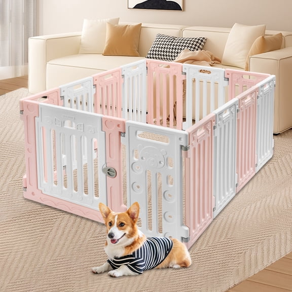 11 Panels Snap-in Pet Dog Fence Playpen Pet Safety Fence for Balconies Entrances Hallways Stairs or Doorways