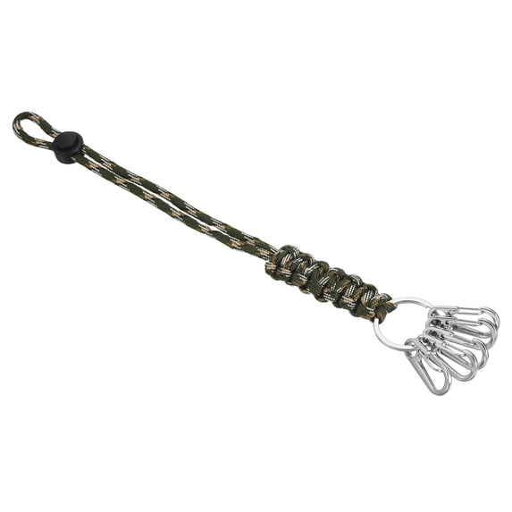 11" Paracord KeyChain with Clasps, Braided Lanyard Adjustable Length, Camo Green